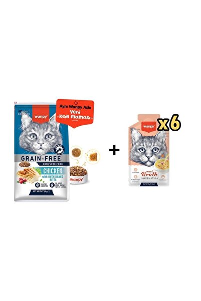 Wanpy Tahılsız Tavuklu Yetişkin Kedi Maması 8 kg + 6 Adet Somonlu ve Ton Balı...
