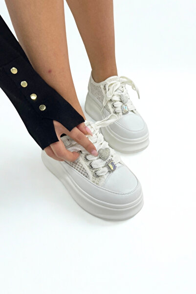 inizio White Sheer Lace Detailed Sneakers Ew2002