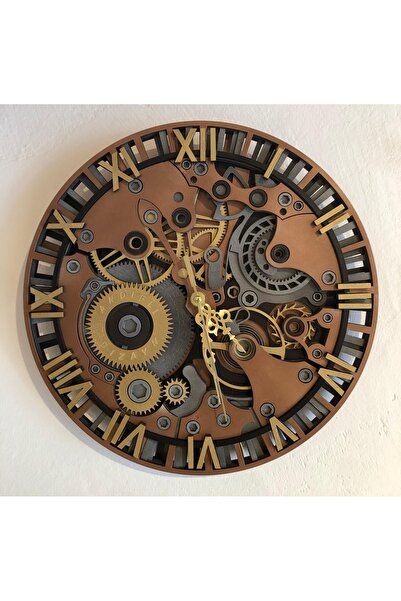 Andifli Dizayn 3D Mekanik Çarklı Ahşap Duvar Saati - 8 Katmanlı Steampunk Laz...