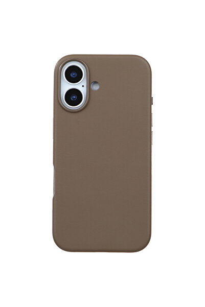 Casen iPhone 16 Uyumlu Vegan Deri Gizli MagSafe Kılıf Kahverengi Premium Kame...