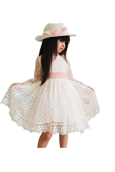 BAŞAK ÇOCUK GİYİM 444300 ŞAPKALI DANTEL ELBİSE 10/13 YAŞ Kız - BEYAZ - 11-12 YAŞ
