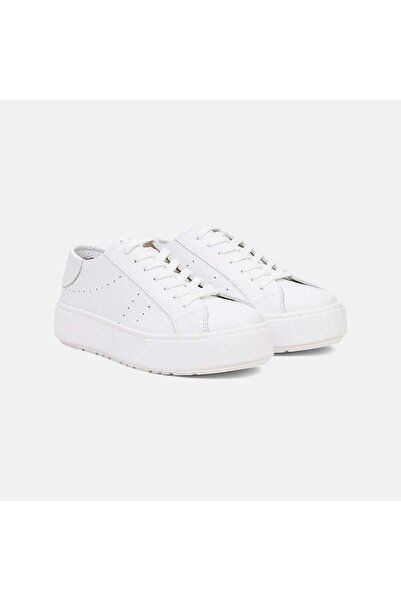Desa Women's White Lace-Up Thick-Soled Leather Sports Shoes