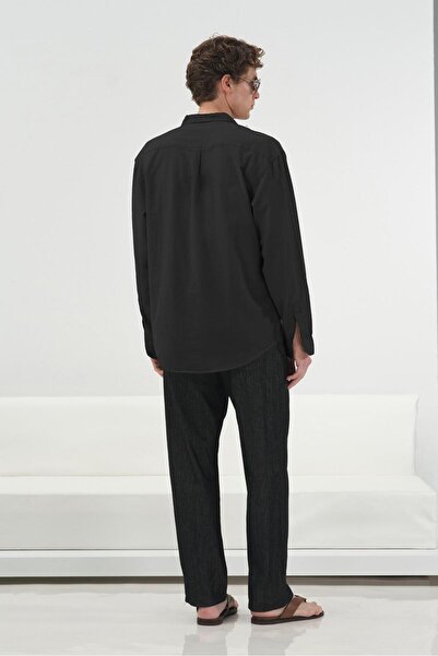 GIESTO Drapey Regular Fit Black Voile Shirt