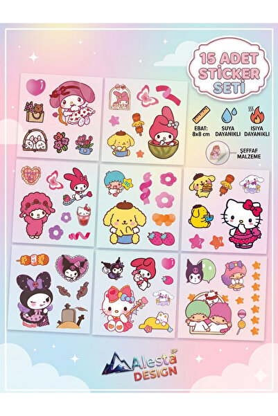 Alesta EP Design 15 Sheets Transparent Hello Kitty, My Melody, Kuromi, Water-...