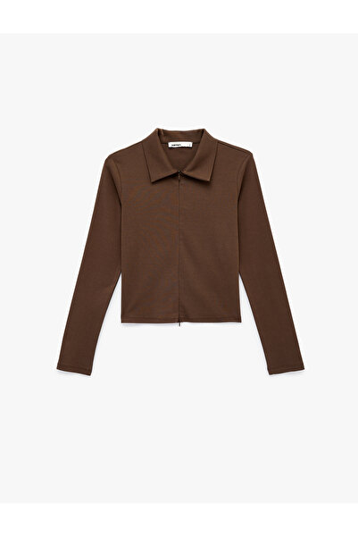 Koton Cotton in Slim Fit Long Sleeve Polo Collar Zippered Cardigan