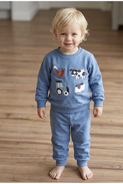 Bobişko طقم ملابس علوية وسفلية للأطفال الأولاد بتصميم مزرعة لطيف من لورا بيبي