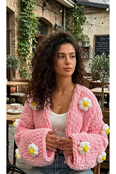 HÜMANATURAL Special Design Hand Knitted Pink Puffy Cardigan Pinterest Cardiga...