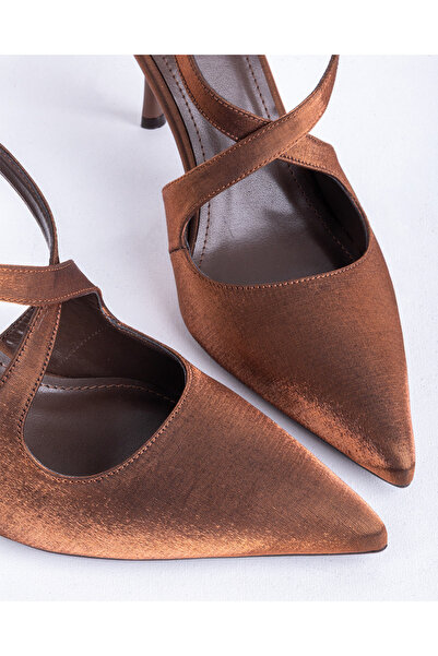 MARY Evening Dress Heeled Shoes Satin Stiletto Heel Long Heel Open Back Heele...