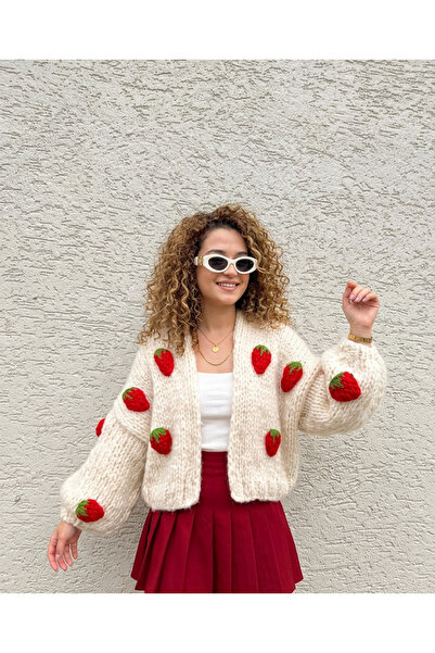 HÜMANATURAL Cardigan tricotat manual cu căpșuni, cadou