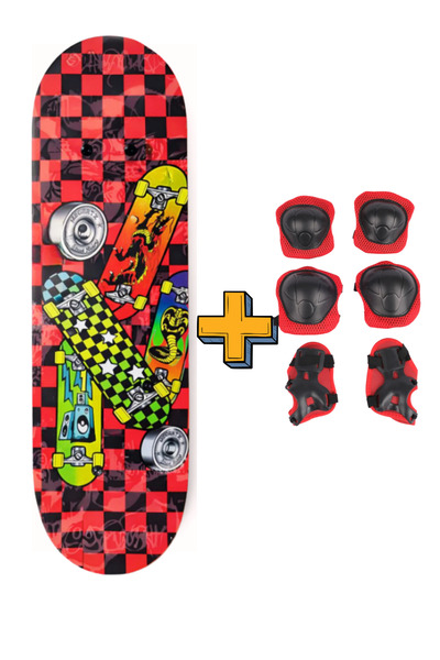 düşler oyuncak dünyası Ahşap Kaykay Orta Boy 60cm ve Dizlik Dirseklik Eldiven...