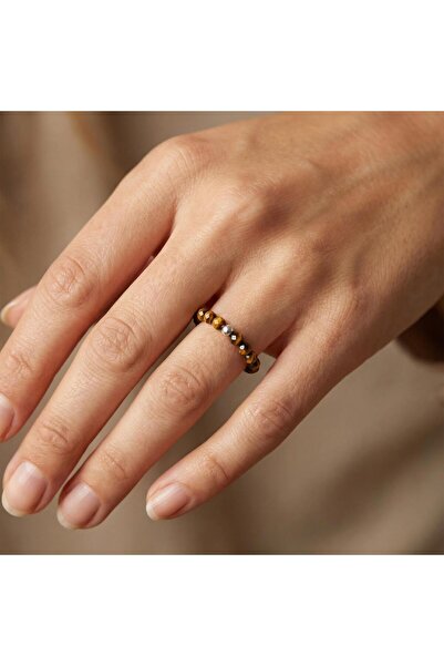 Taş Sandığı Tiger's Eye Stone Elastic Ring - 3.5 mm