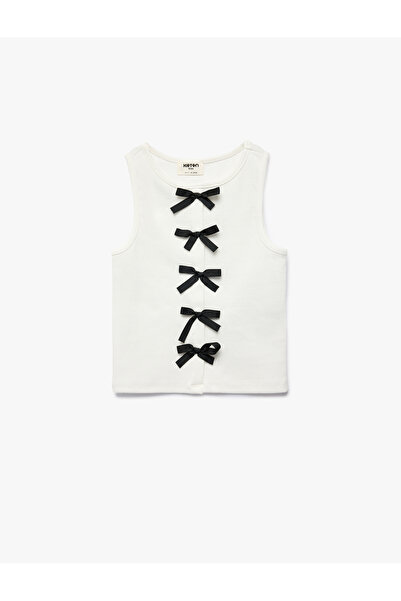 Koton Cotton Pack Crew Neck T-Shirts Bow Detail Corded Fabric Athlete