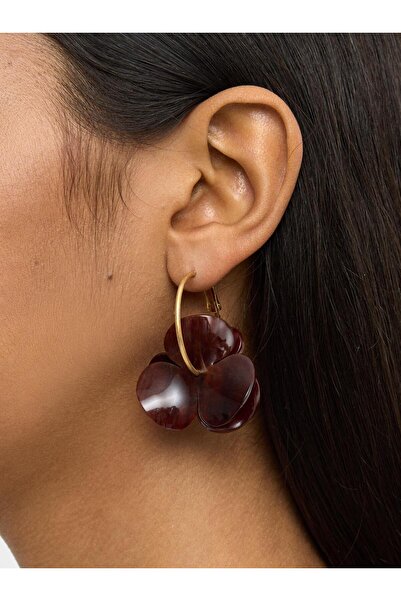 PARFOIS Çift Çiçek ve Taş Efektli Maxi Halka Küpe