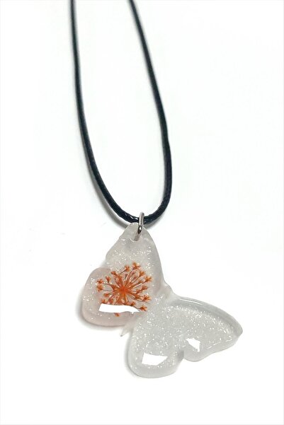 ZERO LAND قلادة إيبوكسي على شكل فراشة زهرة السلطانوت (182936) من STOROZAL - أبيض