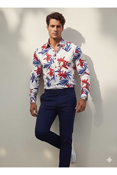 Louis Fabel Tropical Floral Print Long Sleeve Men's Shirt