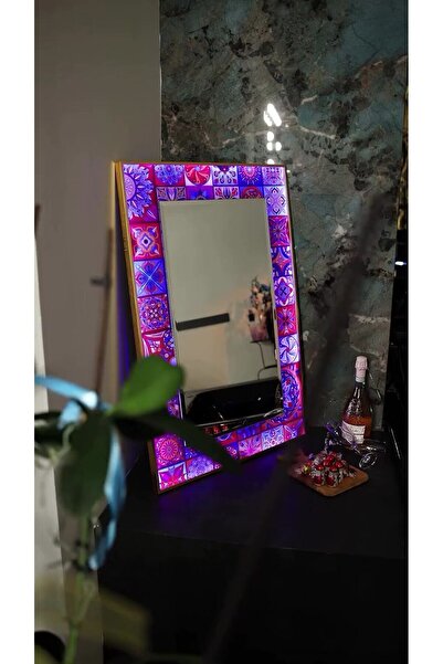 bds art sanatı evinize taşır Modern Çini Desenli LED Işıklı Cam Ayna - Renk G...