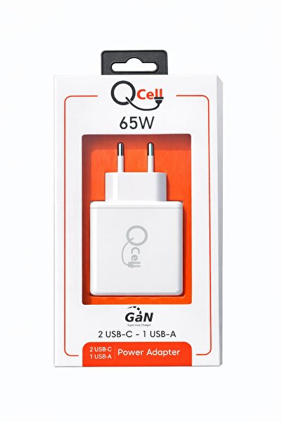 Qcell Super Fast Charger 3 Port 65 Watt GaN Beyaz Adaptör Süper Hızlı Şarj