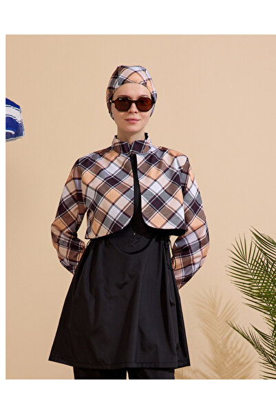 GAVLİA Women's Hijab Swimsuit Set of 4 - Half Zipper Closure..