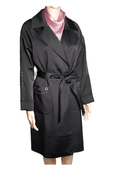 L-line fashion Women's Jacket with Waist Belt, Black, Size 38