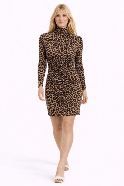 SBL COLLECTİON Rochie de damă cu imprimeu leopard cu încrețituri