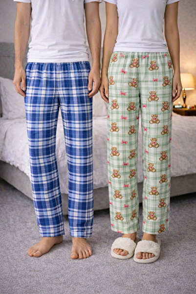 MODABOX 100% Cotton Double Set of 2-Piece Women's and Men's Pajama Bottoms