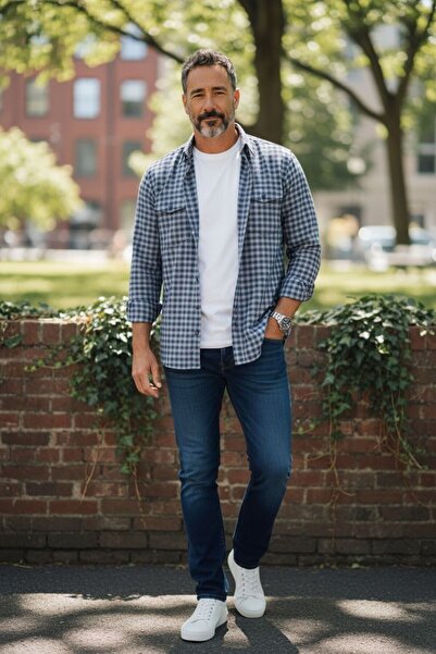 GÖMLEK GALERİSİ Classic Wide Cut Plaid Double Pocket Long Sleeve Men's Shirt