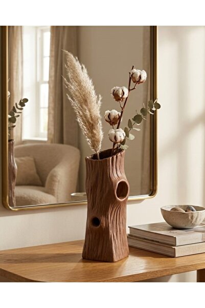 NEXUSS DESIGN Dekoratif Vazo Rustik Ağaç Kütüğü Görünümlü Modern Salon Masa Ü...