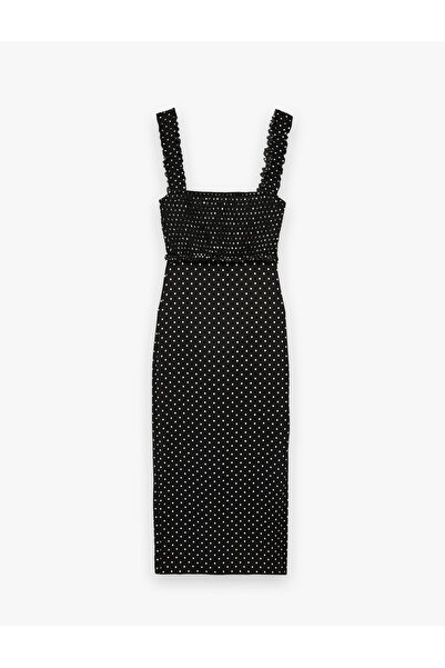 Koton Square Collar Slim Fit Thick Straps Gipeli Midi Dress of Polka Dot Pieces