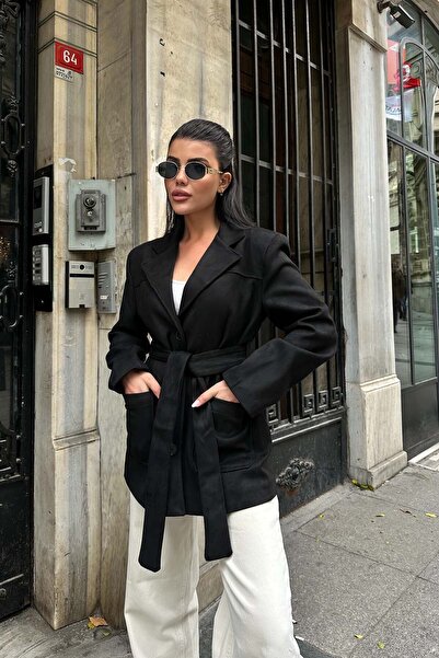 XXL BUTİK Women's Black Suede Belt Pack Women's Jacket Esr011