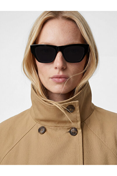 Koton Uzun Kollu Düğmeli Gabardin Dik Yaka Oversize Kısa Trençkot