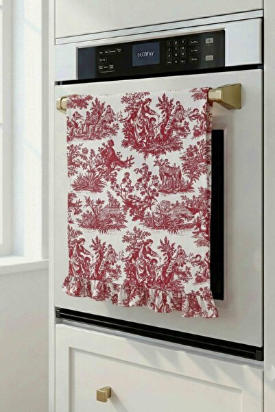 decofav Husă decorativă pentru cuptor, cu volane, din țesătură bordeaux – hid...