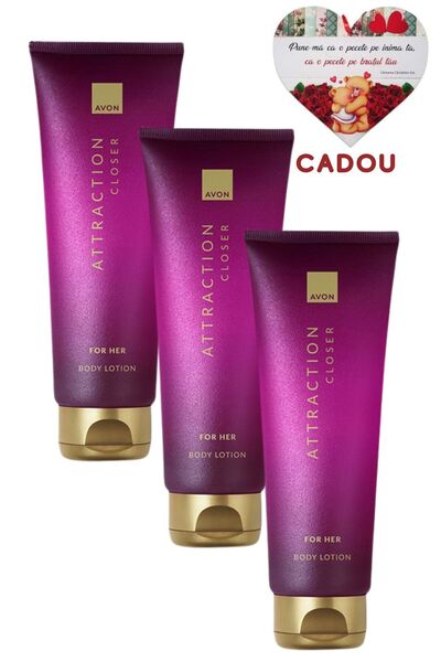 AVON 3 x Loțiune de corp Attraction Closer pentru Ea, 125 ml + cadou inimioar...