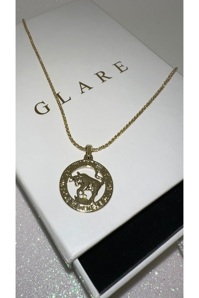 GLARE JEWELRY CO قلادة من الفولاذ المقاوم للصدأ باللون الذهبي مع رمز برج الثور