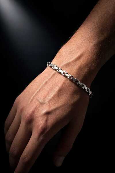 Universal Gümüş Görünümlü Erkek Bileklik - Günlük Kullanım Tarz Zincir Bileklik