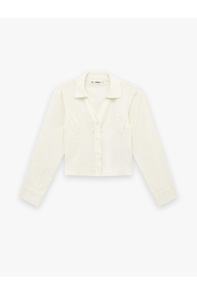 Koton Cămașă cu mânecă lungă, cu bumbac nasturi, slim fit detalii și dantelă ...