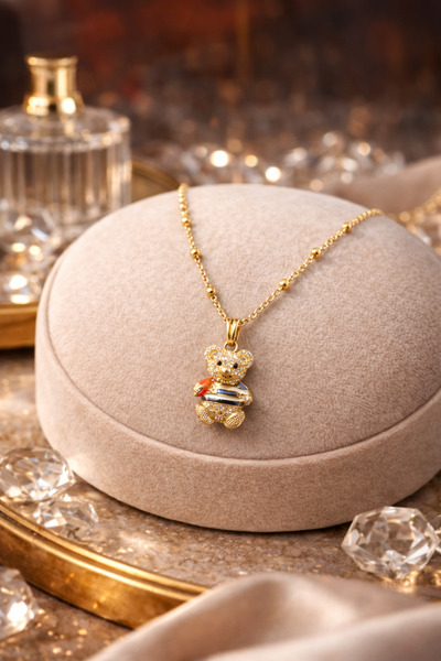 LUNEVA AKSESUAR قلادة إيدي بير – قلادة نسائية ذهبية اللون مع مرصّع بالأحجار ش...