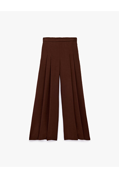 Koton Modal Wide Leg Skirt Trousers with Fabric Pleat Detail