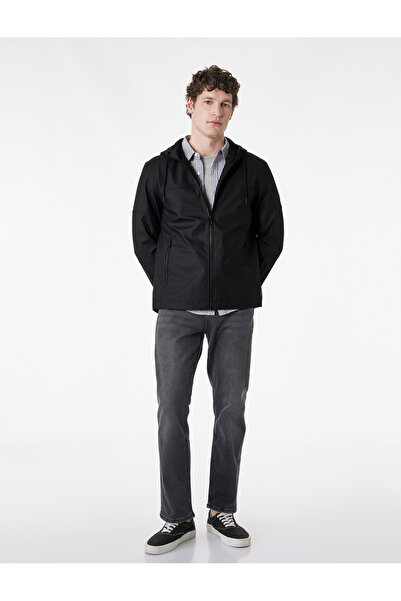 Koton Long Sleeve Zippered Slim Fit Hooded Raincoat