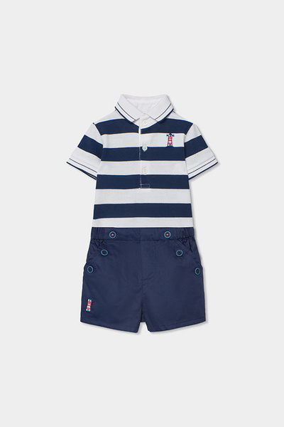 Boboli Striped Polo Collar 2-Piece Set 6-24 Months Navy Blue