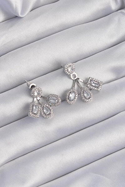 Skygo Brass Silver Color Zircon Stone Geometric Model Earrings - Tj-Bkp9209