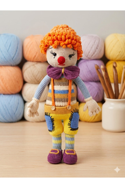 By Aheli Amigurumi El Örgüsü Sevimli Palyaço Uyku ve Oyun Arkadaşı
