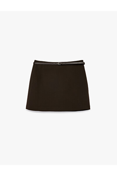 Koton Viscose A-Line Mini Skirt with Belt Shorts
