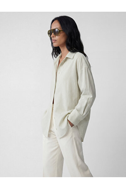 Koton Pamuklu Uzun Kollu Klasik Yaka Çizgili Gömlek