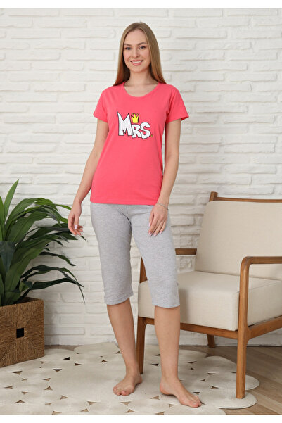 Serena Pijama familie-damă, bumbac, mânecă scurtă și pantaloni 3/4, culoare r...