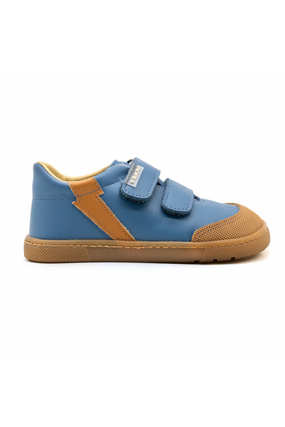 titanitos Pantofi barefoot băieți CRB540 Rafale Azafata Tan– bleumarin , piele naturală, talpă plată (drop 0)