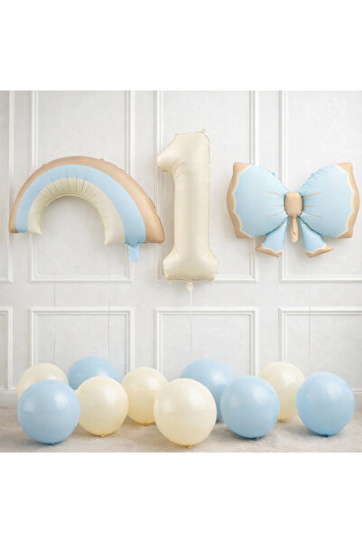 Öztürkpartievi Rainbow Themed 1St Birthday Balloon Set – Rainbow, Bow and 1 N...