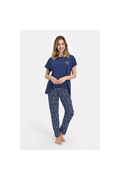 Serena Women's Cotton pajamas, short-sleeved blouse with Printed and long pan...