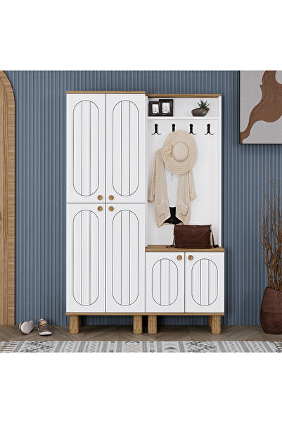 Kalender Dekor Güney-1-4 Portmanto Vestiyer Ayakkabılık Çam Beyaz