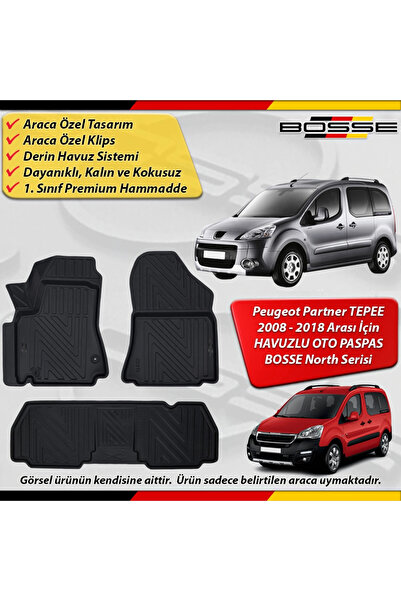 BOSSE North Peugeot Partner Tepee Paspas Araca Özel 2008-2018 Derin Havuzlu 3...