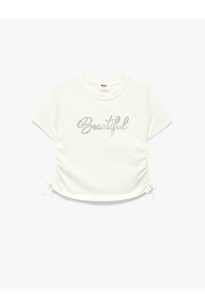 Koton bumbac bucăți cu încrețituri Tricou cu mânecă scurtă guler rotund cu pi...